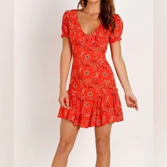 SPELL & THE GYPSY Collective Celestial Mini Dress Lace Up Back in Red - Picture 2 of 15